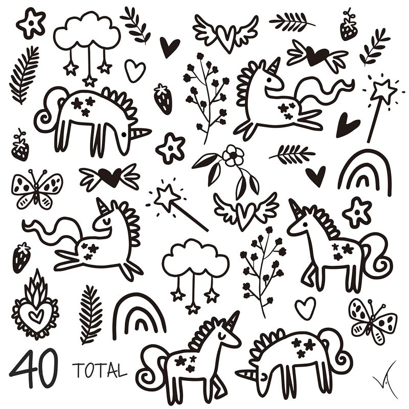 The Boho Design Unicorns and Rainbows Wall Decals Peel and Stick for Kids  Baby Bedroom Nursery and Living Room. 40 pcs Vinyl Wall Stickers Decor (Black) - Image 2